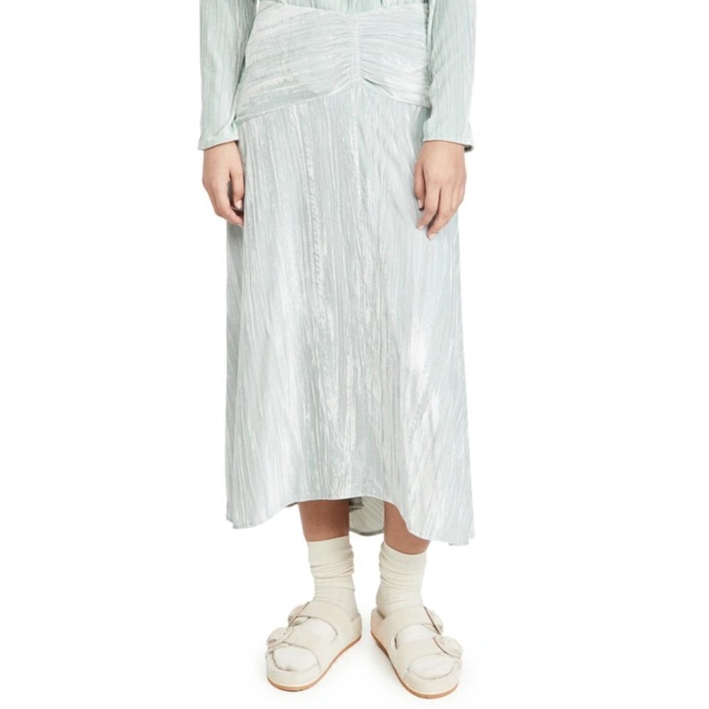 Vince Ruched Velvet Paneled Skirt in Pale Sea Grass Size 8